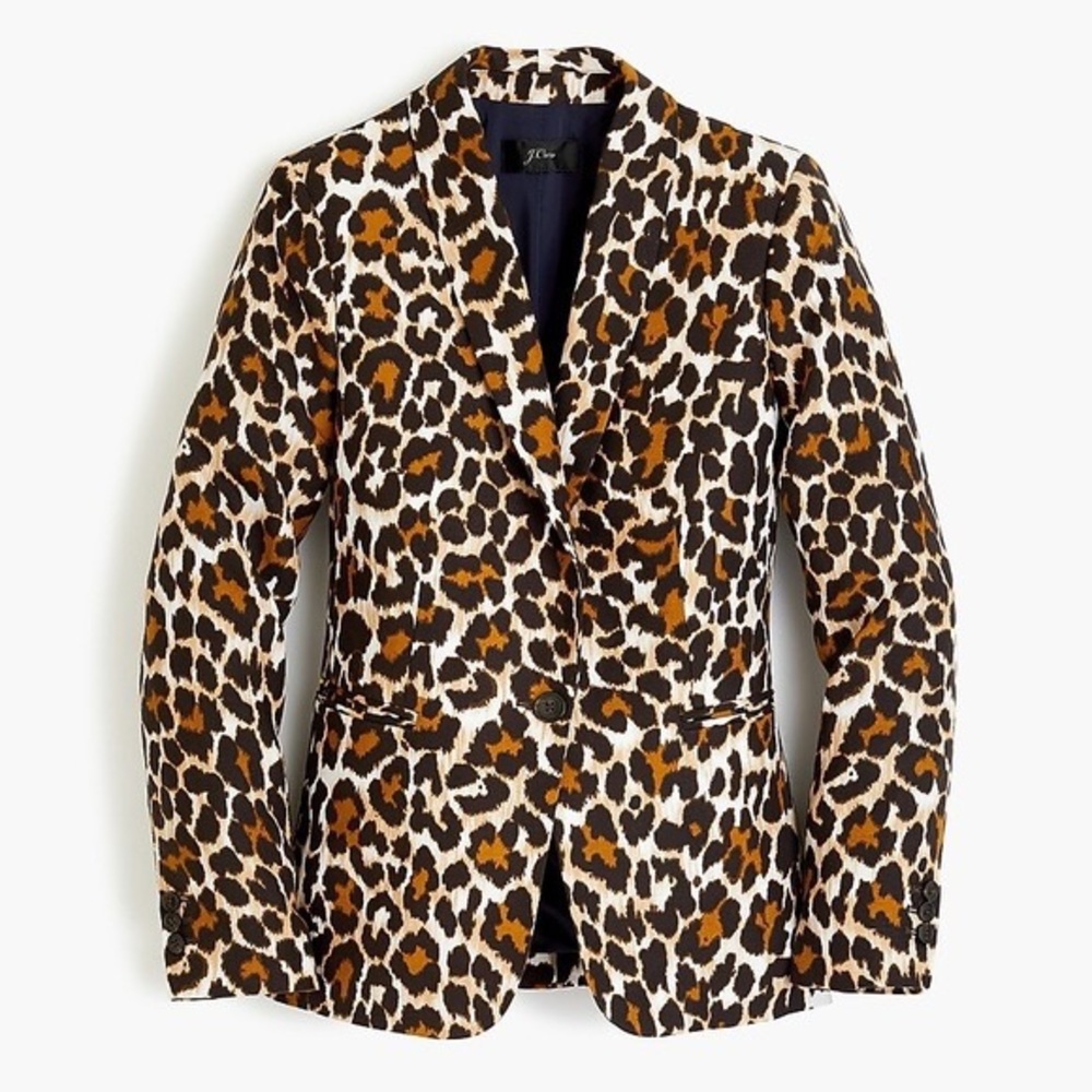 NWT J Crew Parke Blazer Leopard  Print Linen Tencel Sz 8